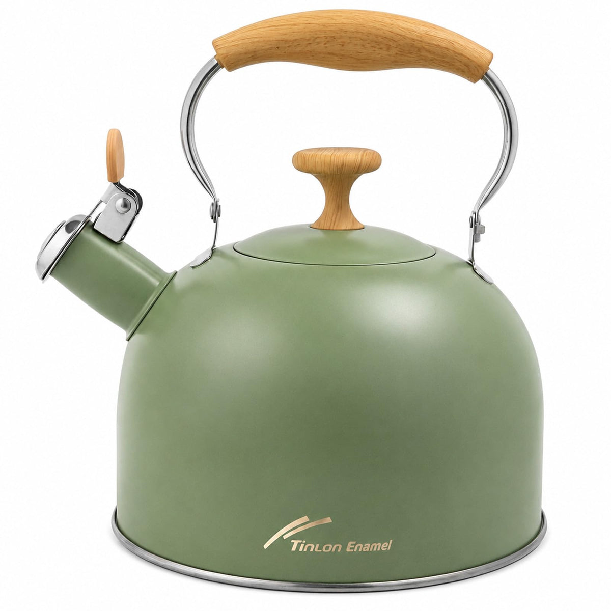 Tinlon Enamel Whistling Tea Kettle, 2.5 Qt Stovetop Teapot, Olive Green