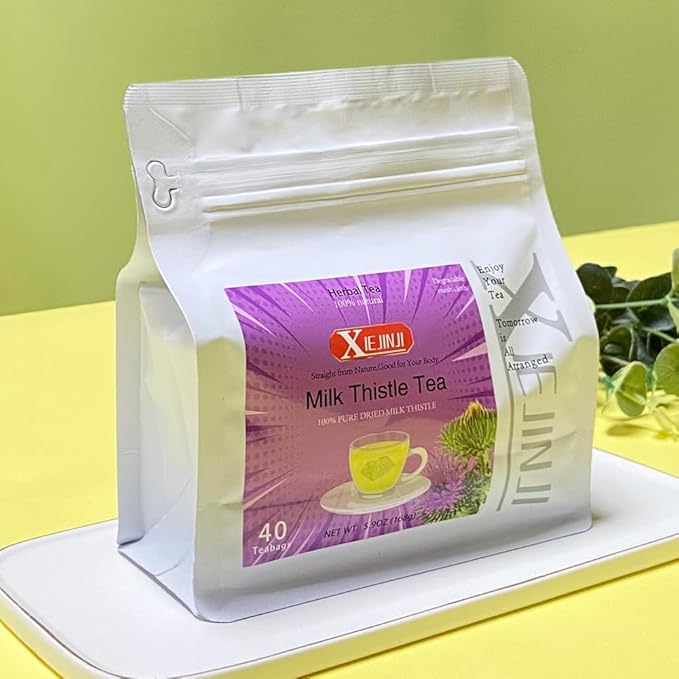 Xiejinji Milk Thistle Tea Bags, 4.2g x 40 Count (5.9 oz), 100% Natural - No Flavoring & No Additives - Caffeine Free, Eco-Conscious Tea Bags