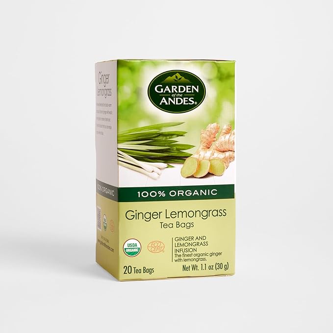 Garden of the Andes - Organic Ginger Lemongrass Tea - 20 Tea Bags/Box, Pack of 6 (120 ct.) - Caffeine-Free Herbal Infusion