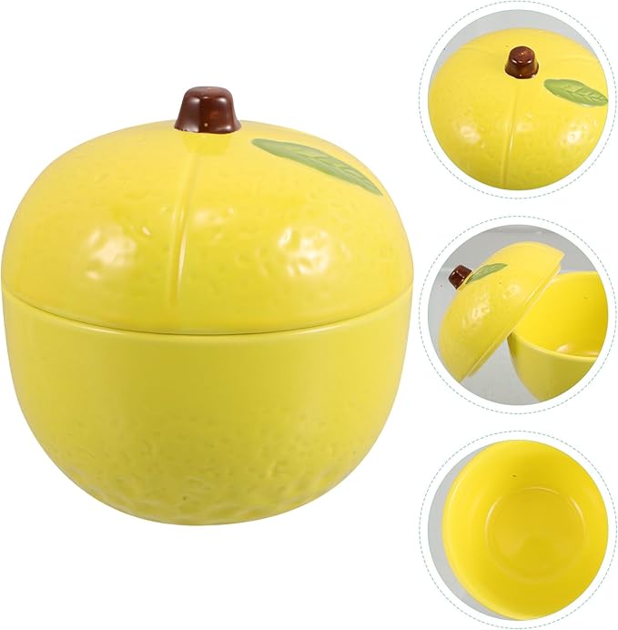 Coheali Ceramic Round Storage Jar with Airtight Lid Lemon-shaped Condiment Pot for Sugar Salt Snacks Multipurpose Food Container for Kitchen