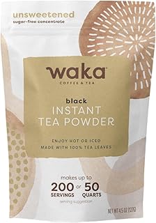 Waka Instant Black Tea Mix, Classic - 100% Tea Leaves, No Additives, Unsweetened Tea Powder for 50 Quarts or 200 Cups – Easy and Quick Hot or Iced Teas (4.5oz)