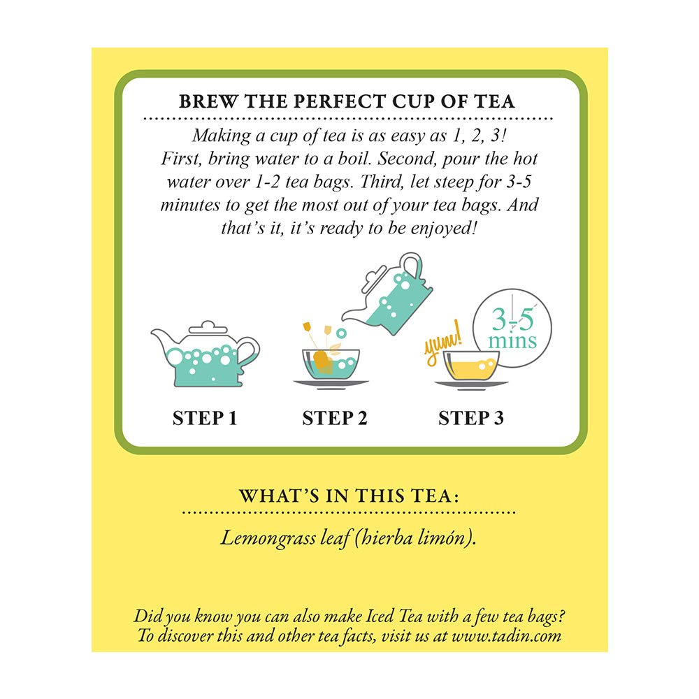 Tadin Lemongrass Herbal Tea. Caffeine Free. 24 Tea Bags. 0.84 oz. Pack of 2