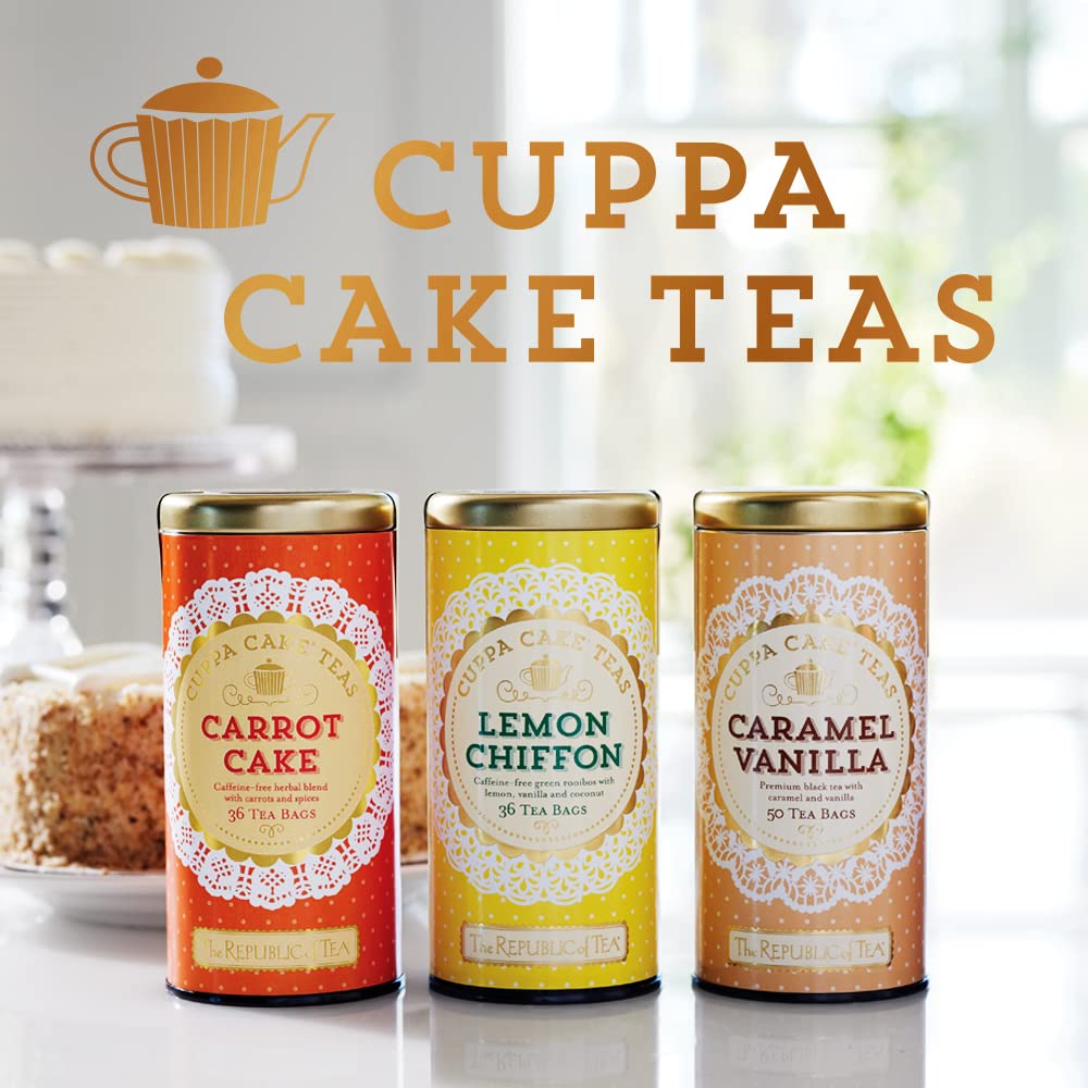 The Republic of Tea Cuppa Cake Gingerbread Herbal Tea, Caffeine Free, 36 Ct | Suitable for day or evening . Mellow and rounded with notes of warming ginger and baking spice. Gluten Free and Carb Free.