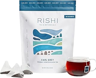 Rishi Tea Earl Grey Black Sachet Tea Bags - Pure Organic with Bergamot Oil, Energizing & Caffeinated - 30 Count