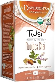 Davidson's Organics, Tulsi Rooibos Chai, 25-count Tea Bags, Pack of 6