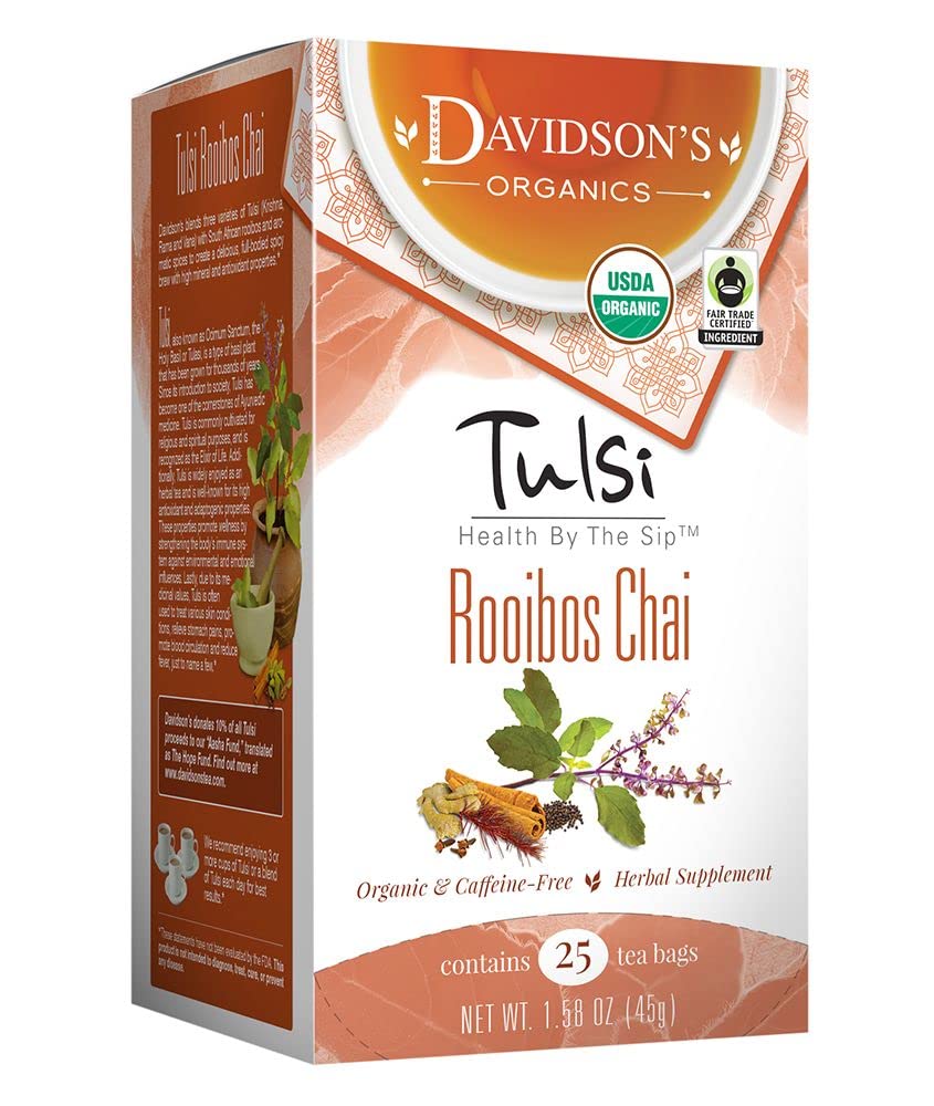 Davidson's Organics, Tulsi Rooibos Chai, 25-count Tea Bags, Pack of 6