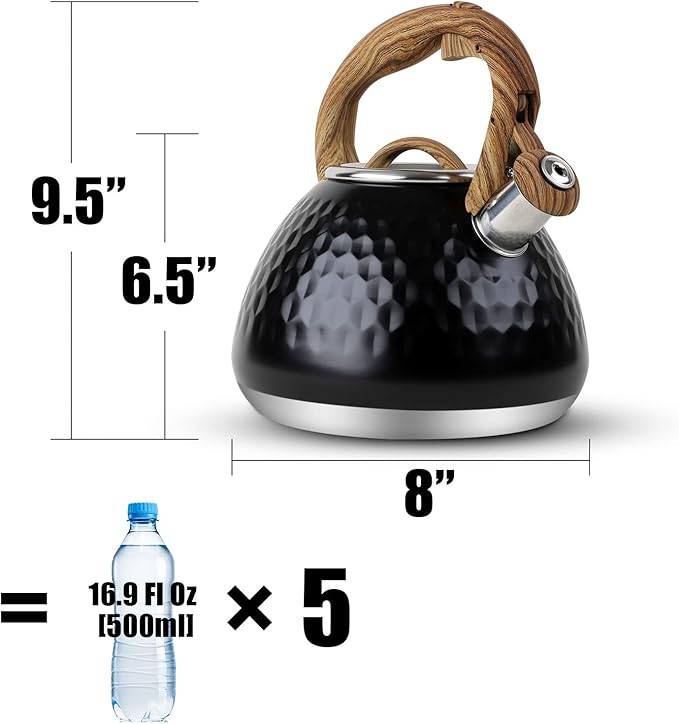 Tea Kettle, Toptier Teapot Whistling Kettle with Wood Pattern Handle Loud Whistle