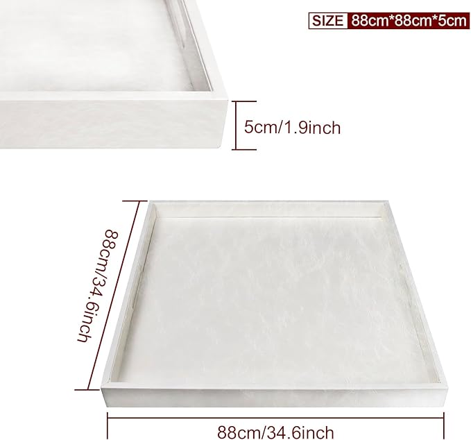 35 * 35 inches Leather Rectangle Serving Tray with Hole Handles,High-End Light Large Service Tray for Ottoman Tray, Tea, Food, Butler - Countertop