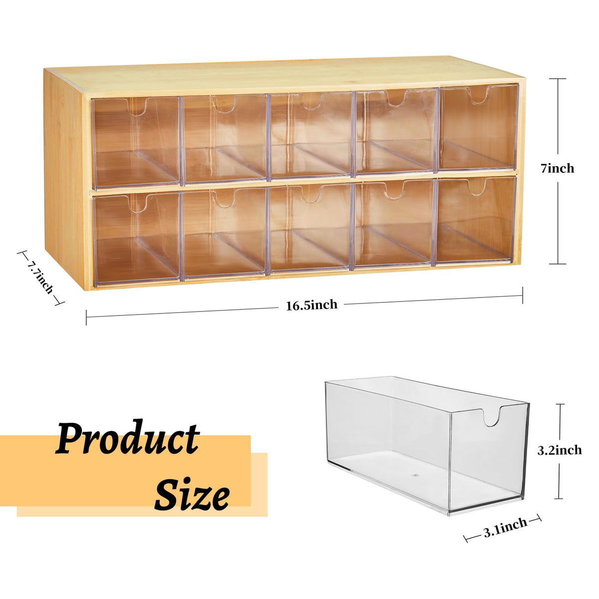 TIMIEEYA Tea Bag Organizer - Bamboo Tea Storage Organizer With Drawer 2 Layer, Tea Organizer for Tea Bags Natural Wood &