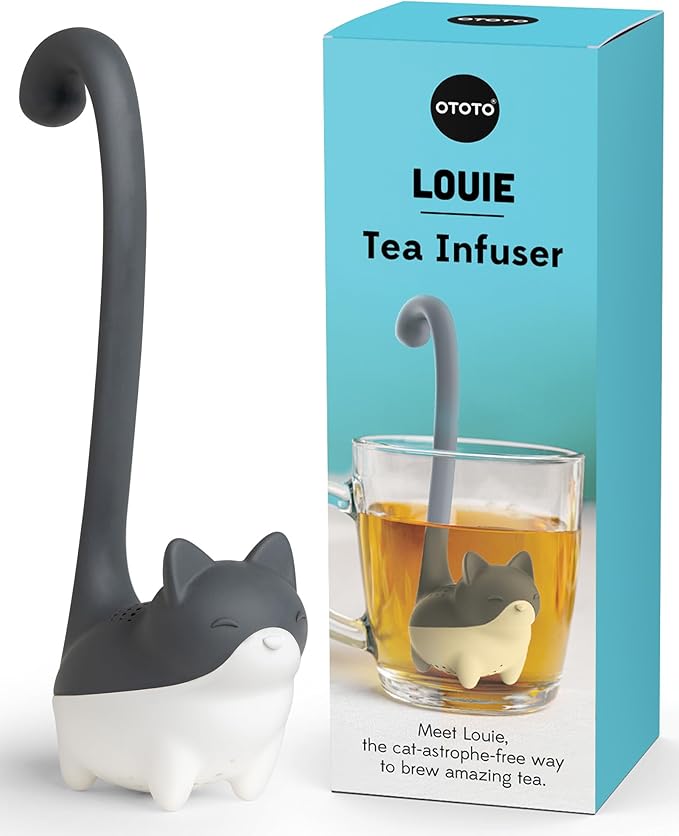 Ototo Louie Cat Tea Infuser - Cats Loose Leaf Steeper & Diffuser, Tea Strainer Accessories, Cute Gifts for Cat Lovers, White Elephant Gifts