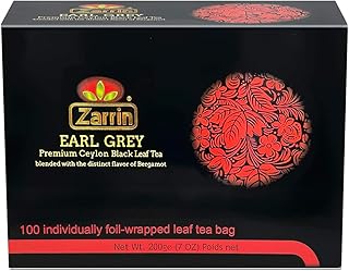 Zarrin - Premium Ceylon Earl Grey Black Leaf Tea, 100 Individually Foil-wrapped Tea Bags