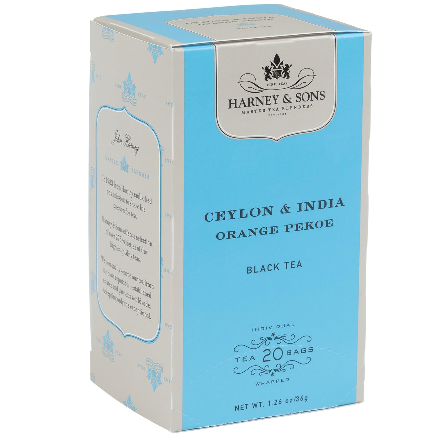 Harney &amp; Sons Orange Pekoe Black Tea Bags, 20 Count | Blend of Assam and Ceylon black teas. Certified Kosher. Contains caffeine.