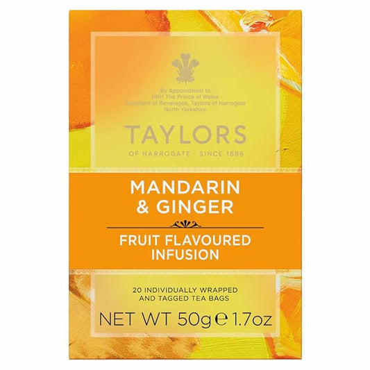 Taylors of Harrogate Mandarin & Ginger, Herbal Tea, Individually Wrapped Bags, 20 Count (Pack of 6), Zingy, Fragrant and Spiced, Caffeine-Free