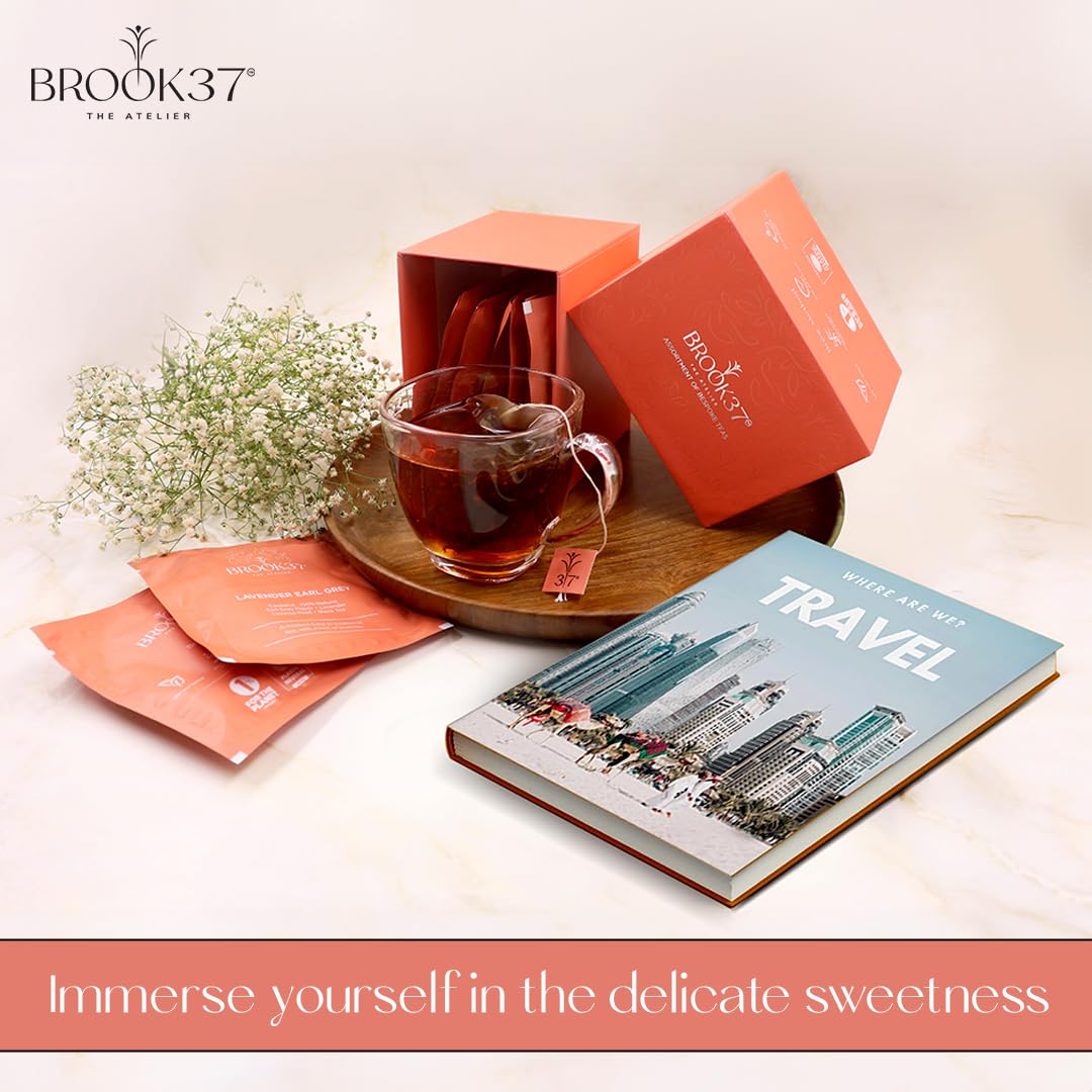 Brook37 Premium Assorted Tea Sampler Box - 8 Exquisite flavours | Natural Ingredients & Flavors | Tea Bag | Low Caffeine | Plastic Neutral Brand | Ideal Tea Gift Set