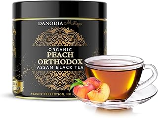 Danodia Foods Organic PEACH ORTHODOX ASSAM BLACK TEA (3.5oz/100g) 50+ servings | WILD FOREST Assam Tea Loose Leaf | Aromatic Peach Flavor | Non GMO Hand-Picked & Home Made