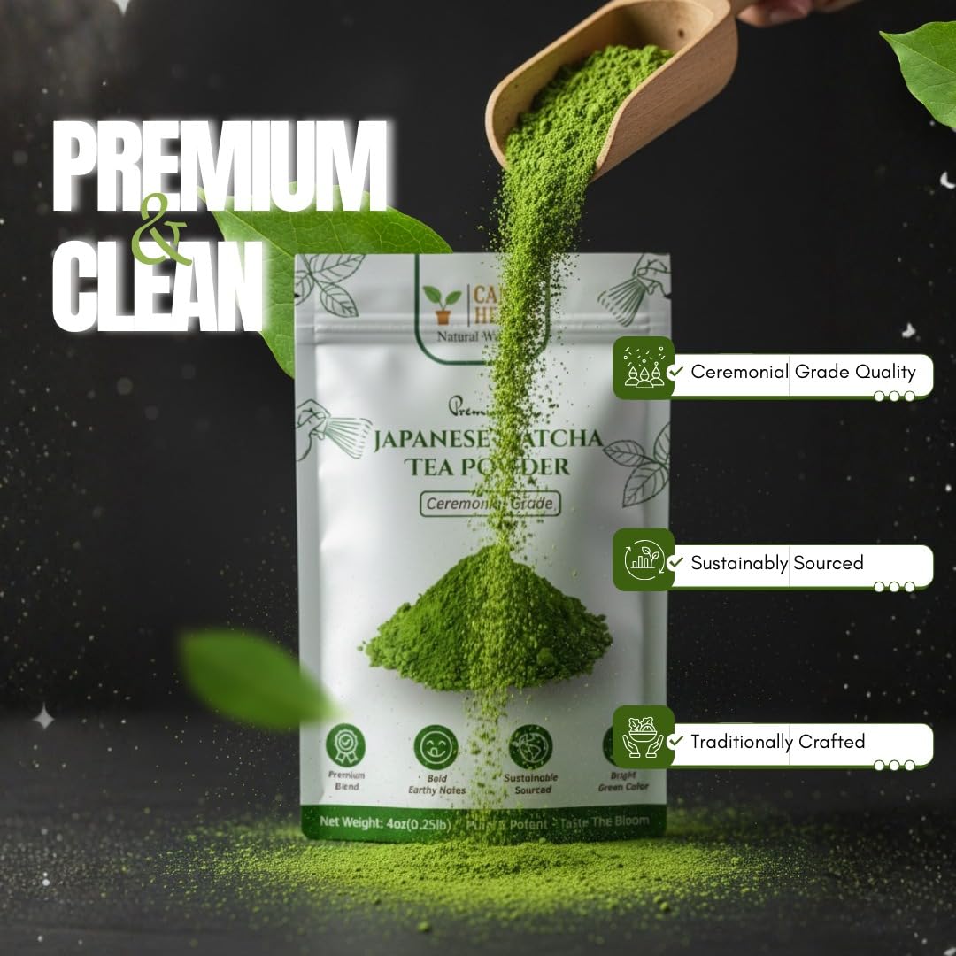 Canny Herbs Matcha Tea Powder 4oz, Japanese Ceremonial Grade, Green Tea Powder, Energy, Calm & Focus, Antioxidant Support