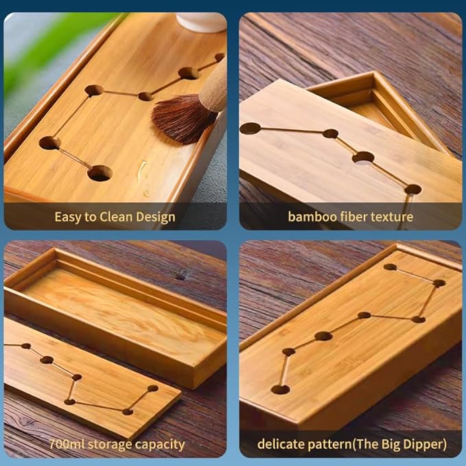 Seven Stars Bamboo Tea Tray 11.8x4.84x1.38in Gongfu Tea Tray Chinese Tea Set Japanese/Chinese Gongfu Tea Table Home Furnishing Serving Water Storage