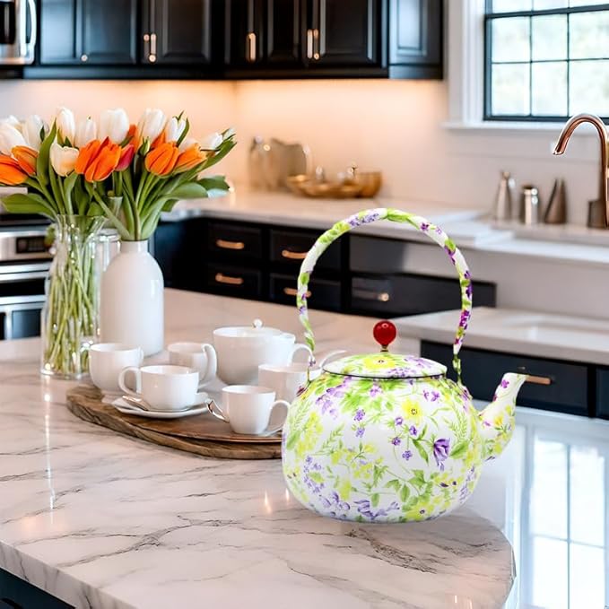 True Pure Copper Tea Kettle For Stovetop Safe, 47.3oz Non-Coating Copper Teapot with Tea Ball For Loose Leaf, Elegant Flower Pattern Kettle