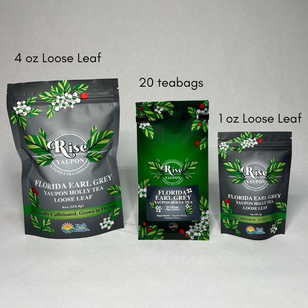 Florida Earl Grey Yaupon Holly Tea; 20 Teabags, 1.06oz, Naturally Caffeinated, Florida-grown Yaupon Holly with Bergamot