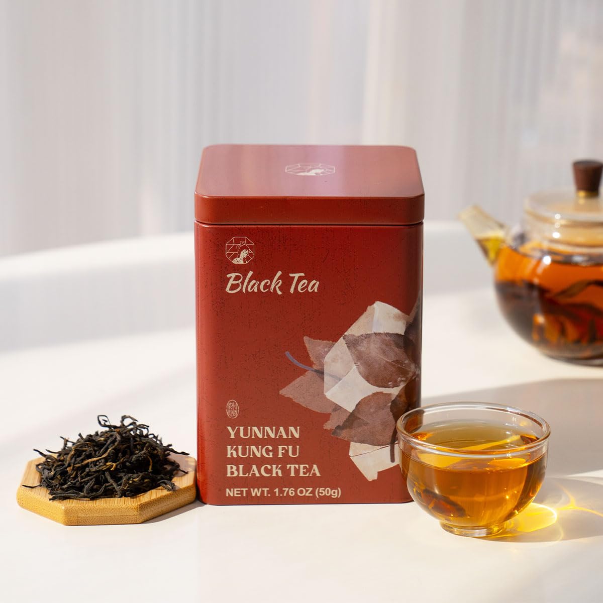 Chayan Yunnan Kung Fu Black Tea Loose Leaf, Authentic Smooth &amp; Rich Ancient Chinese Tea, Premium Loose Leaf Black Tea for Morning Energy, Fast Hot Brew or 8-Min Cold Brew, 1.76 oz (50g) Tin