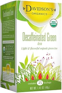 Davidson's Organics, Decaffeinated Green, 25-count Tea Bags, Pack of 6