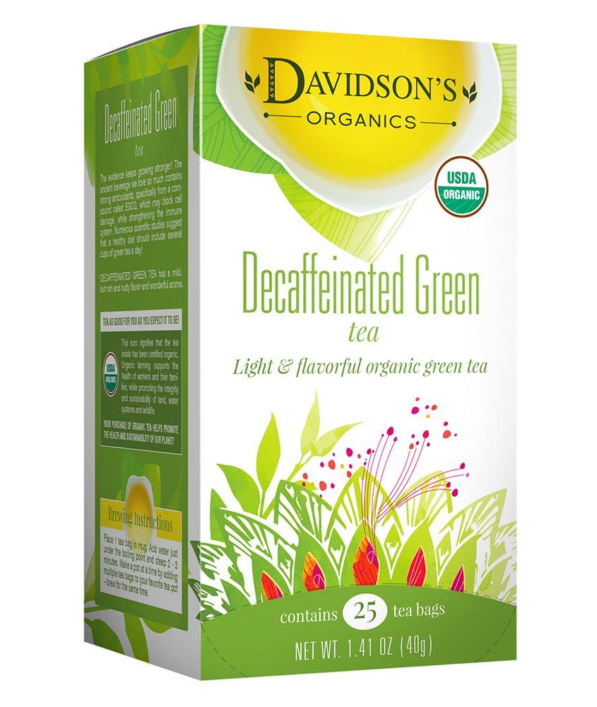 Davidson's Organics, Decaffeinated Green, 25-count Tea Bags, Pack of 6