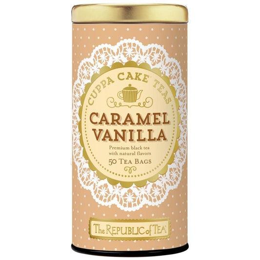 The Republic of Tea Cuppa Cake Caramel Vanilla Black Tea, 50 Count | Naturally Caffeinated. Made for morning or afternoo
