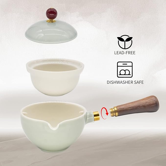 Lurrier Porcelain Chinese Gongfu Tea Set,Portable Teapot Set with 360 Rotation Tea maker and Infuser,Portable All in One Gift Bag for Travel,Home