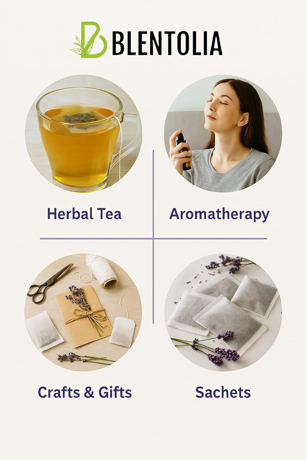 Blentolia Lavender Tea Bags – 30 Count – Caffeine-Free Herbal Tea – Dried Lavender Flower Infusion for Relaxation, Sleep & Aromatherapy