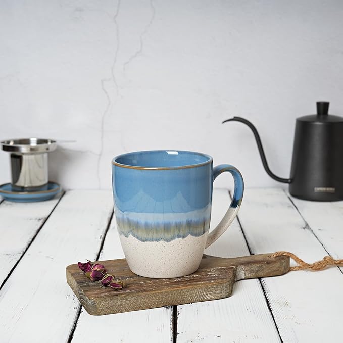 Bosmarlin Ceramic Tea Cup with Infuser and Lid, 16 Oz, 5 Colors to Choose, Dishwasher and Microwave Safe, Reactive Glaze, Steeping Tea Mug with Strainer (Blue)