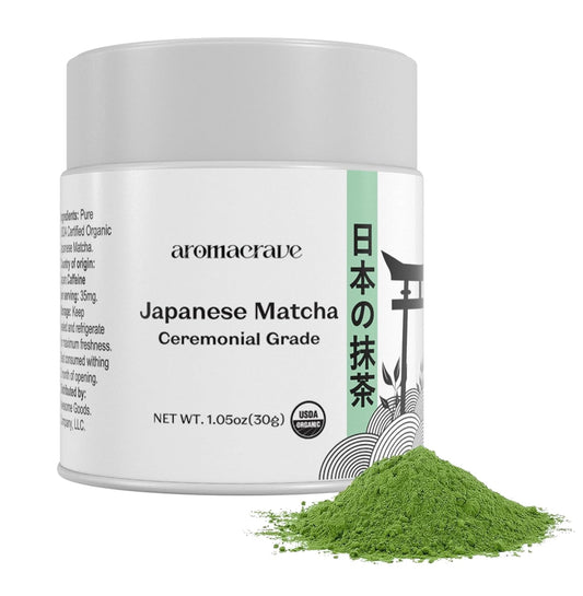 AROMACRAVE Japanese Matcha Green Tea Powder – Ceremonial Grade – Premium Finely Ground Green Tea – Smooth Flavor for Traditional Tea, Lattes & Baking – 1.05 oz (30g)