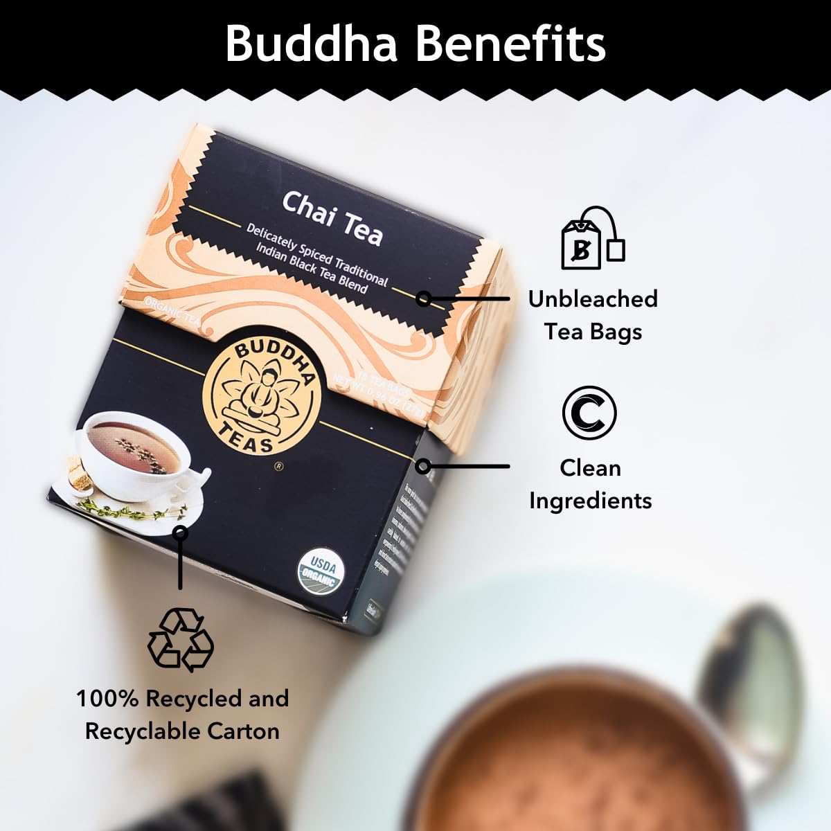 Buddha Teas Organic Chai Tea - Black Tea, Natural Caffeine