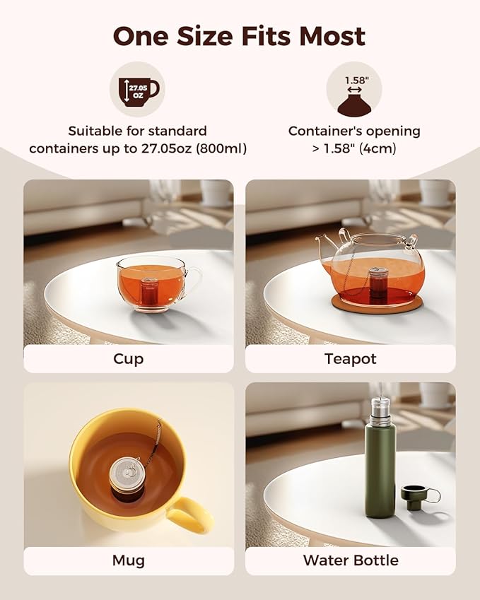 2 Pack Reinmoson Tea Strainers for Loose Tea, 1.58” x 2.2” Extra Fine Mesh Tea Infuser, 304 Stainless Steel & Threaded Lid