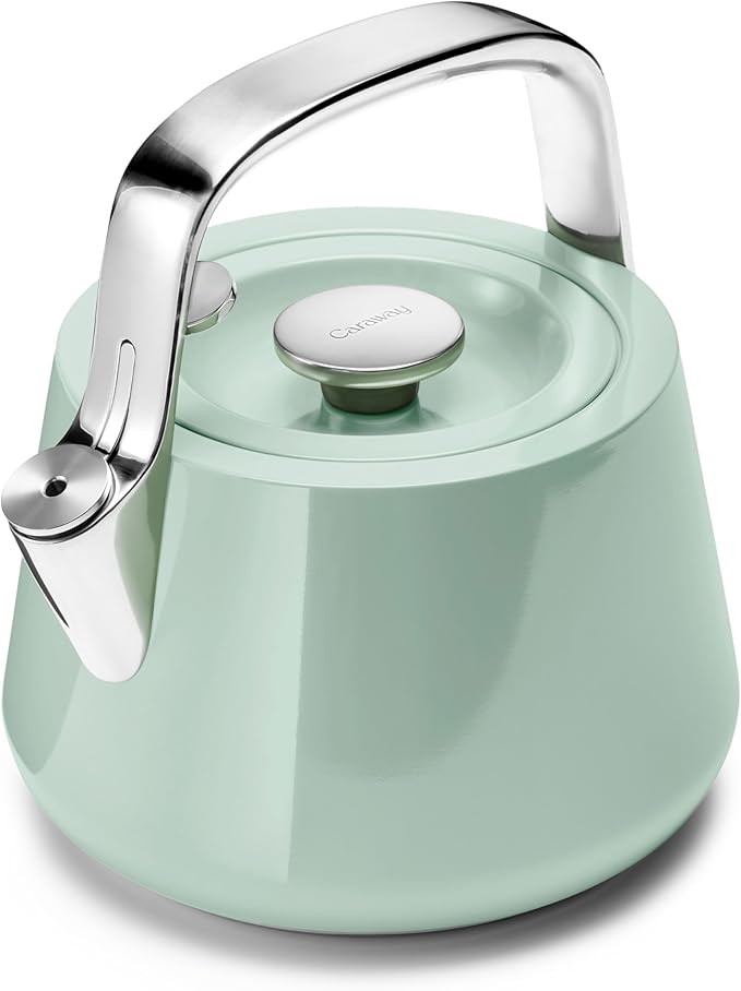 Caraway 2 Quart Whistling Tea Kettle - Durable Stainless Steel Tea Pot - Fast Boiling, Stovetop Agno