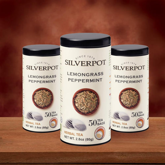 Silverpot Lemongrass &amp; Peppermint Tea, 50 Count, Lemongrass Herbal Tea, Cooling &amp; Refreshing, Mint Leaves, Peppermint Tea, Hot or Iced, Caffeine Free, 100% Natural