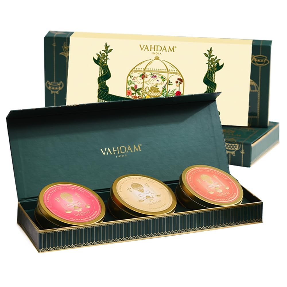 VAHDAM, Oprah's Favorite Tea Gift Set, 3 Premium Chai Teas in Golden Tin Caddy Gift Box, Exotic Chai Tea Blends, Gluten Free, Non GMO