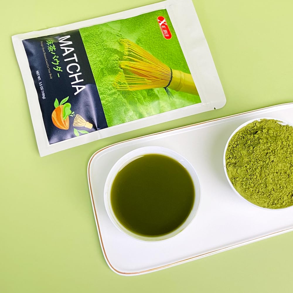 XIEJINJI Matcha Powder - 100g (3.52 oz) - Versatile Culinary Grade Green Tea Powder for Lattes, Baking, Smoothies & Desserts