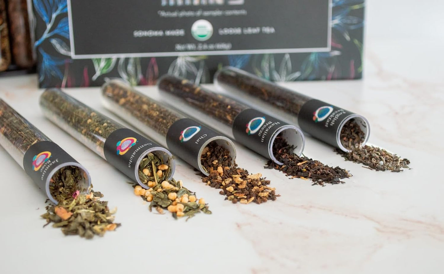 Tea & Trumpets, Organic Loose Tea Sampler Gift Set with Infuser (8 Teas, 30+ Cups) - Green Tea, Black Tea, Herbal Tea, and infuser | Gifts for women, Men and Adults | Tea Gift Sets