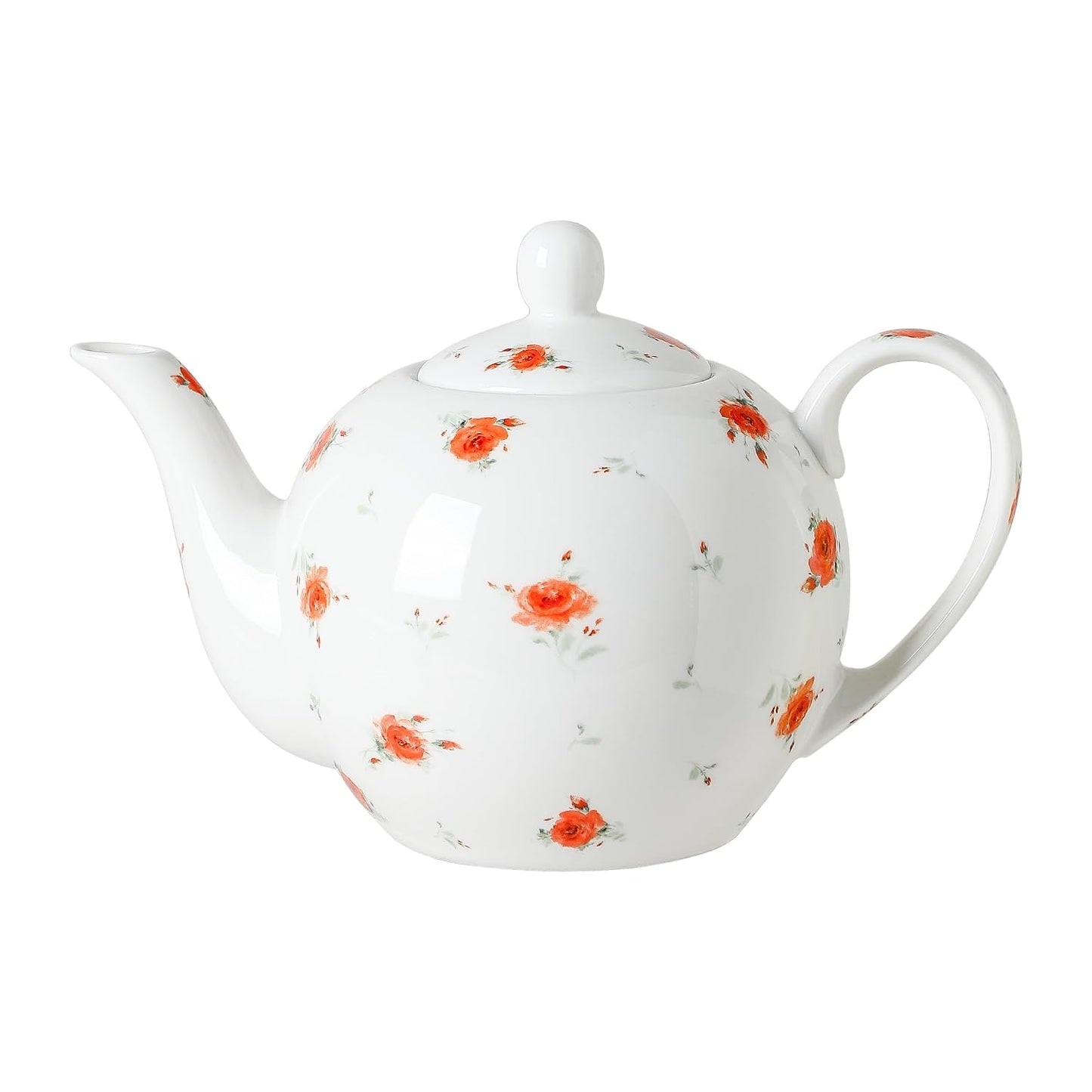 30oz Porcelain Teapot (4 Cups) - Elegant Floral Ceramic Tea Pot with Vibrant Roses, Ideal for Loose Leaf & Bagged Tea, Dishwasher Safe