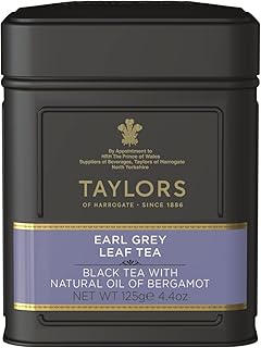 Taylors of Harrogate Earl Grey, Loose Leaf, 4.41 Ounce Tin Caddy (Pack of 1), Fragrant, Delicate & Light, Caffeinated, Premium Whole Leaf Tea