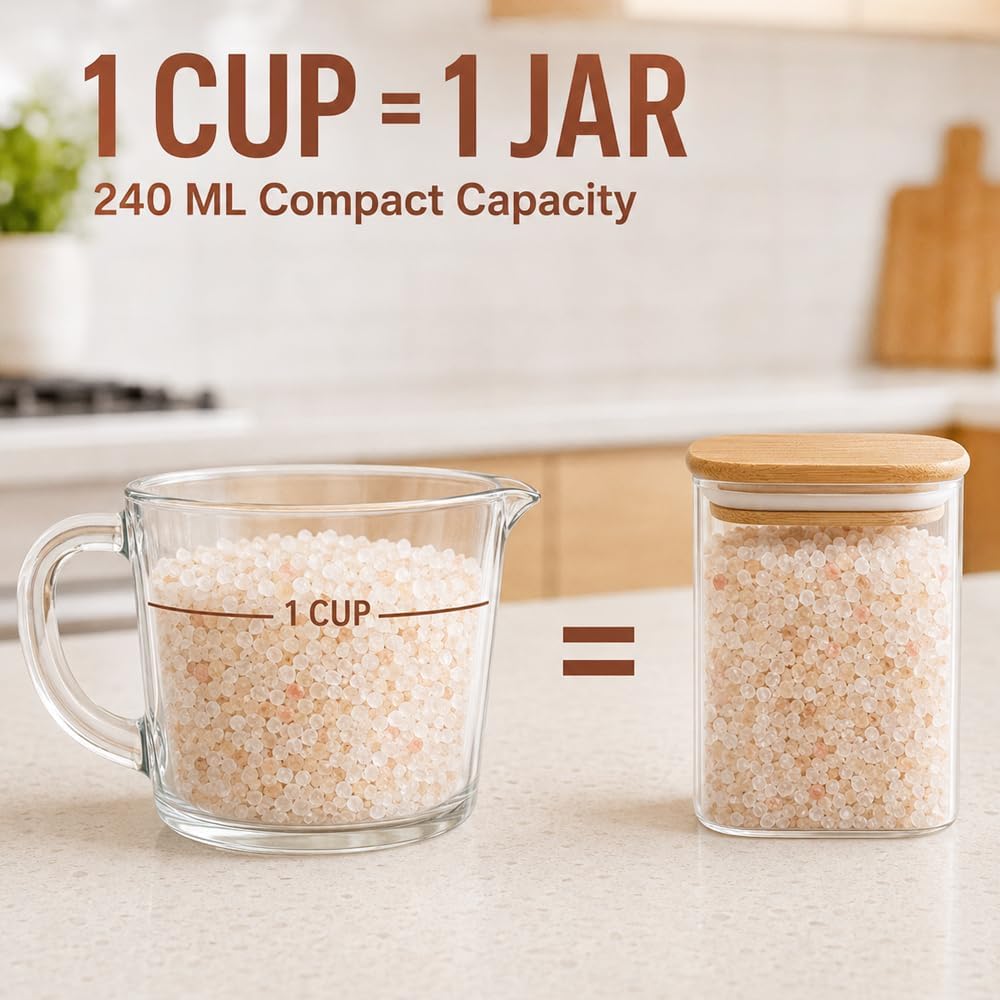 ComSaf Glass Spice Jars 8oz Set of 6, Seasoning Containers with 9 Labels | Small Glass Jars with Labels, Empty Rectangle Canisters, Spice Rack Organization, Loose Tea, Herb, Powder, Dry Good, BPA Free
