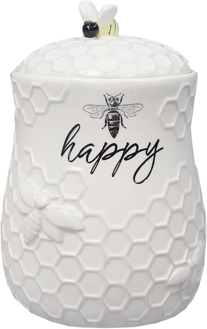 Young's Inc. Ceramic Honey Bee Cookie Jar with Lid and Handle – Honeycomb Design, 5.75" x 5.83" x 7.87", Decorative and Functional Kitchen Storage