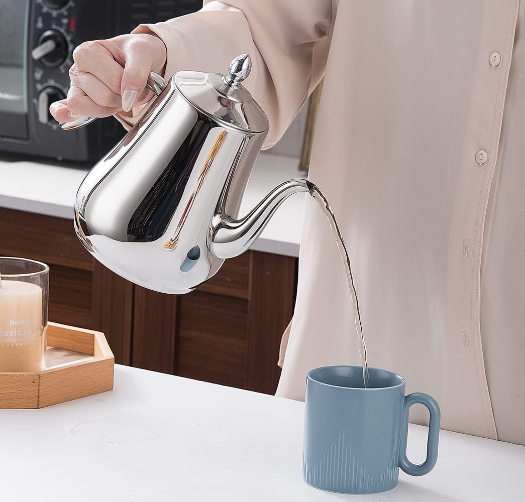 SANQIAHOME Stainless Steel Teapot with strainer Tea Pot With Removable Infuser or filter for Loose Leaf and Tea Bags cold water Pitcher Tea Maker Dishwasher Safe (silver, 1550ml(51Oz))