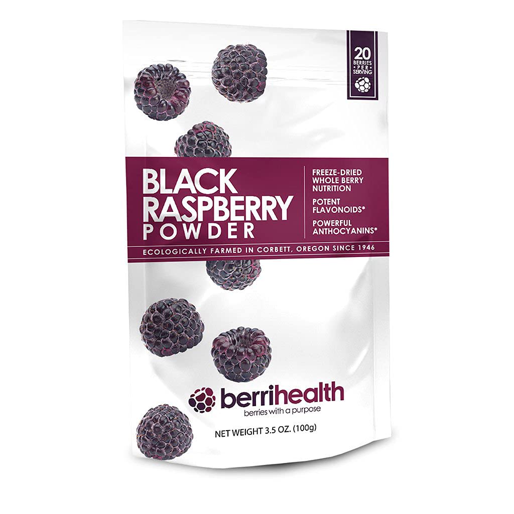 BerriHealth 100% Authentic Oregon Black Raspberry Powder - Made in The USA - 100 Grams - Gluten-Free, Vegan, Non-GMO