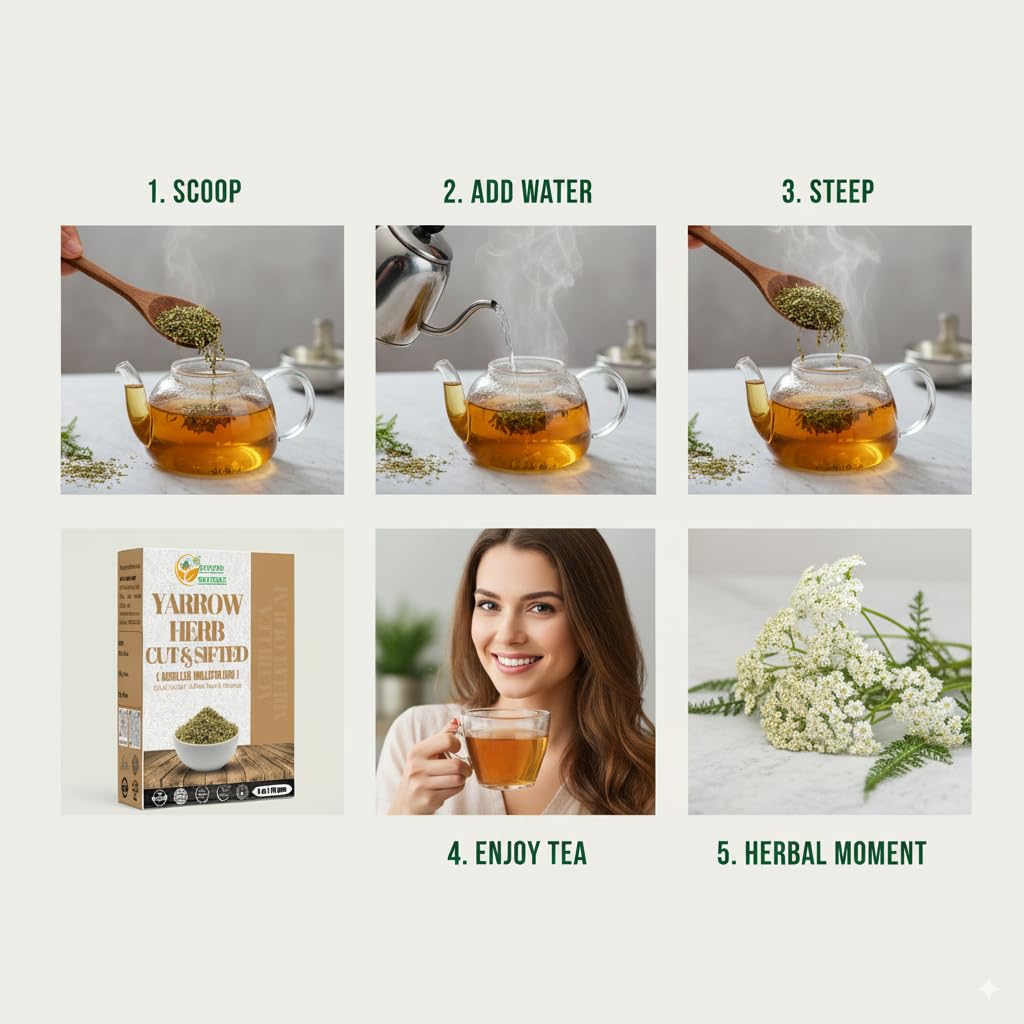 Herbs Botanica Yarrow Herb 100% Natural Dried Yarrow Flowers &amp; Leaves for Tea, Tinctures, &amp; Herbal Preparations – Premium Bulk Herbs for DIY Use – 4 oz Pack