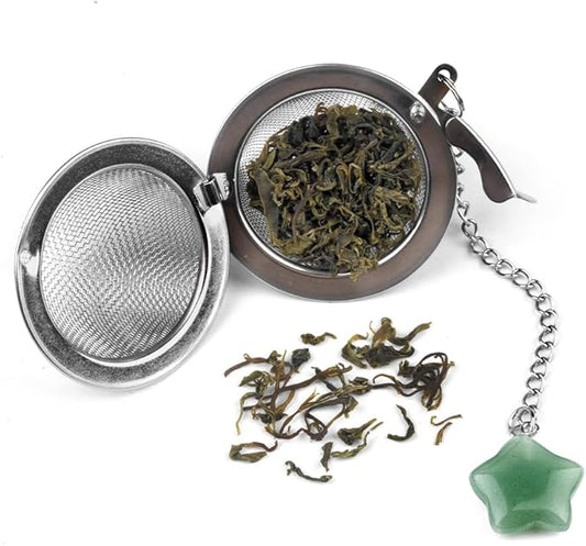 5 Pcs Tea Filter Stainless Steel with Star Crystal Energy Stone Tea Strainers with Fine Mesh Extend Chain Hook Tea Ball Infuser for Loose Tea Leaves