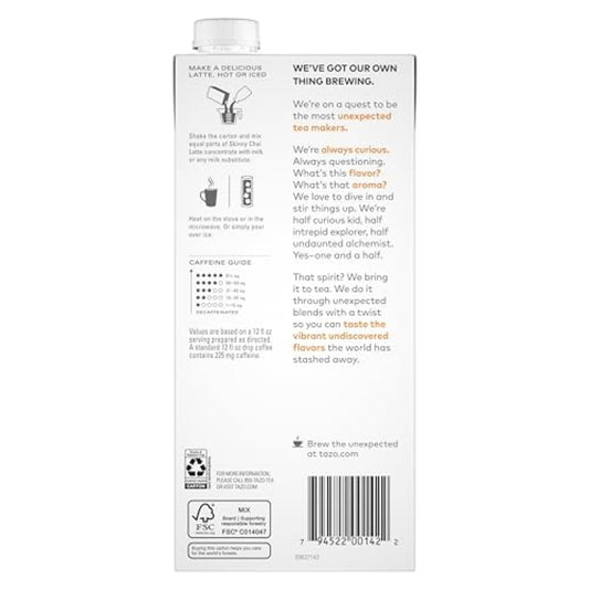 TAZO Skinny Chai Latte Concentrate, 32 oz Cartons, 2-Pack | Low Calorie Black Tea Blend with Cinnamon, Cardamom, Ginger