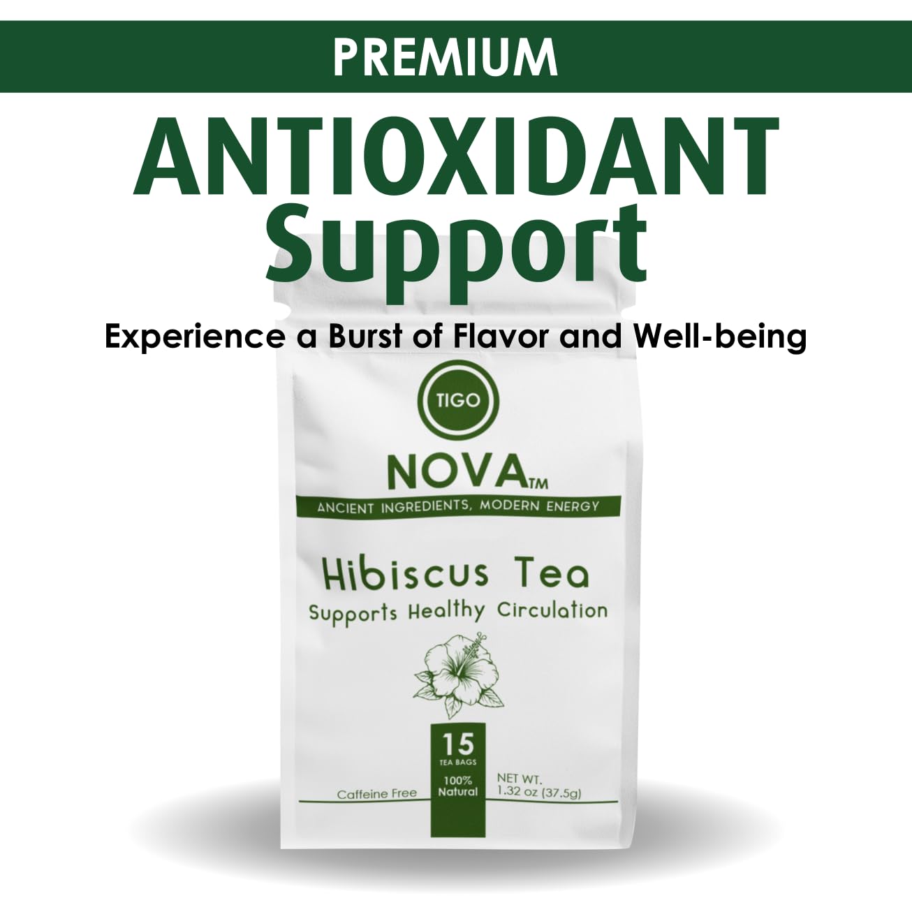 FRESH Premium Hibiscus Tea Bags, 100% Natural &amp; Plant-Based (Vegan) Ingredients, Caffeine free | Authentic African Origin | Eco-conscious Teabags | 15 count