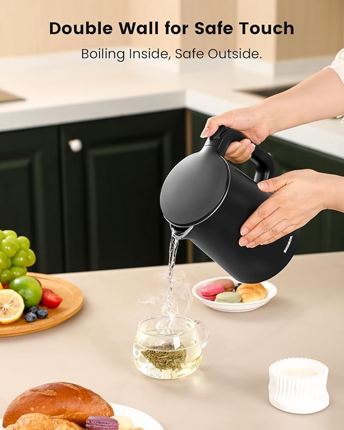 Electric Kettle Small for Tea & Coffee, 0.8L (27OZ) Double Wall Stainless Steel Hot Water Boiler