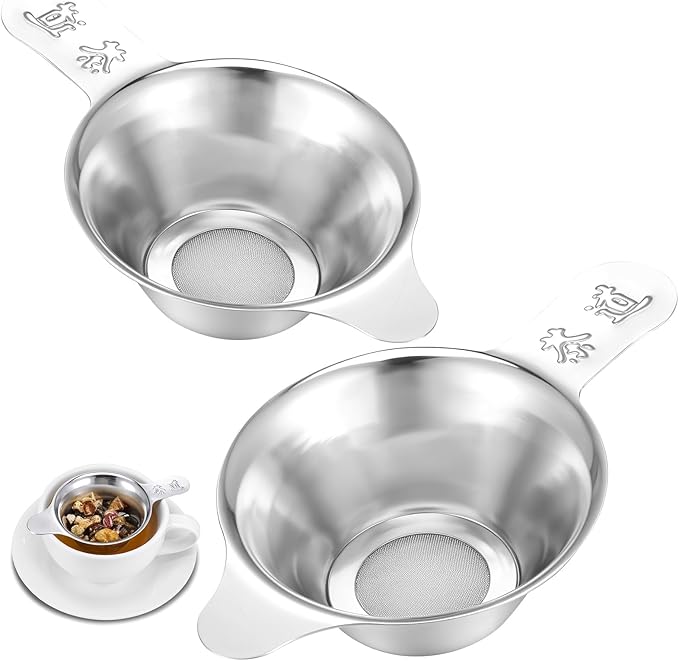2Pcs Small Fine Mesh Tea Strainers, Stainless Steel Loose Tea Infusers Strainers 7.5/6.5 CM Inner Diameter Teas Filter for Loose Teas Silver
